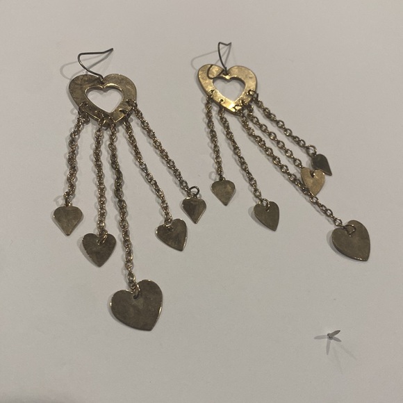 Vintage Heart Tassel Earrings Valentines Day Gold Tone - Picture 1 of 5
